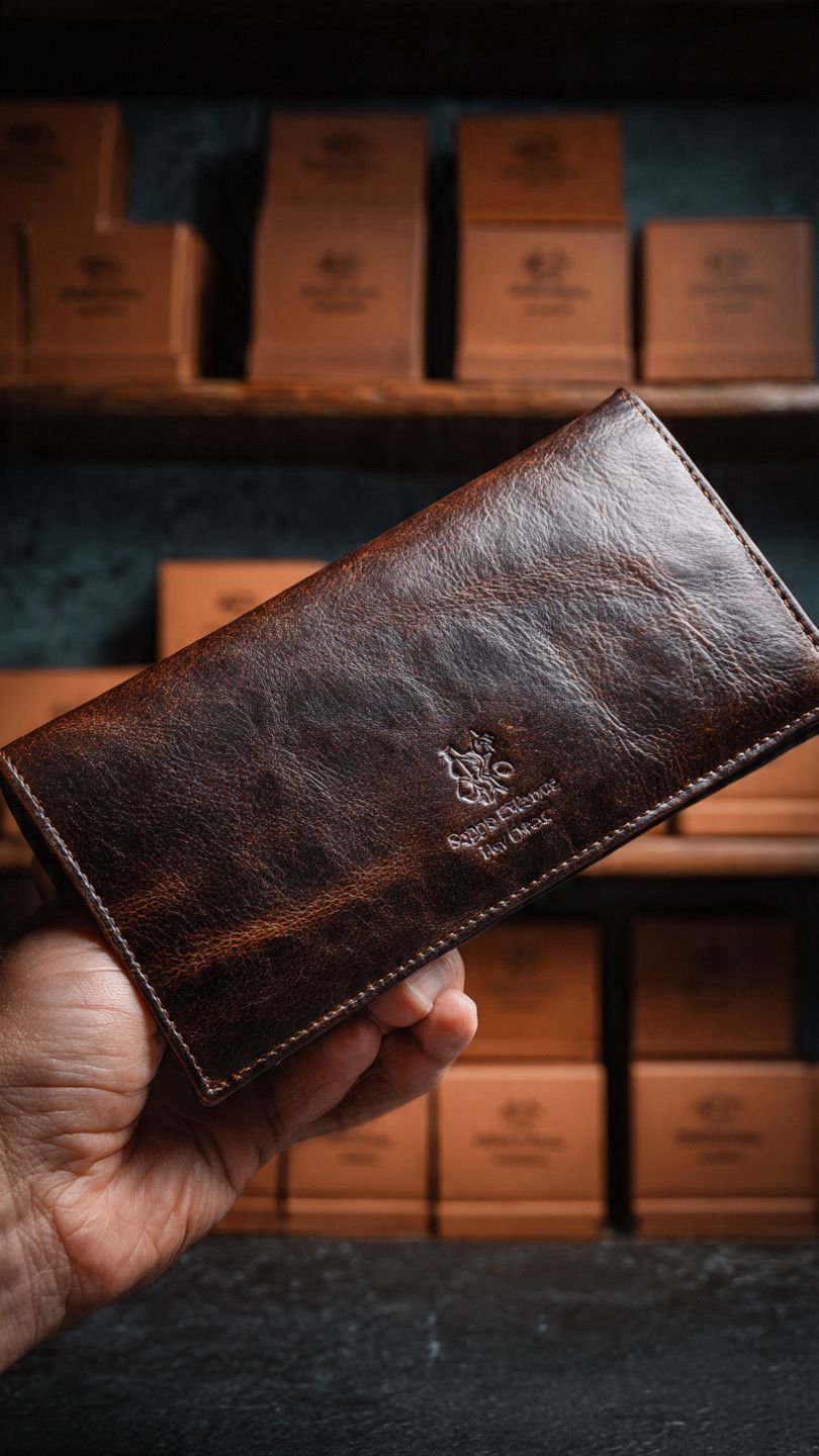 Vintage Brown Long Leather Wallet for Men