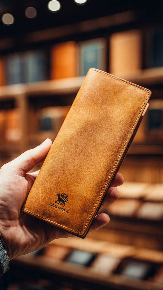 Luxury Tan Leather Long Wallet for Men